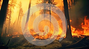 Burning flames in the woods, Controlled burn, Trees in smoke