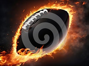 Burning football ball enveloped in fire flame