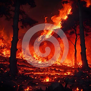 burning forest in huge fire AI Generated image