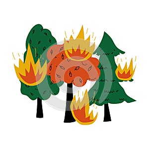 Burning Forest Wildfire Disaster Ecological Problem Vector Illustration