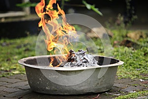 Burning funeral rite peper for pray to dead people.