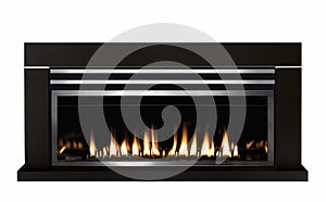 Burning gas fireplace isolated on white background