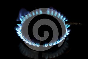 Burning gas stove in the dark