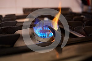 Burning gas stove flame