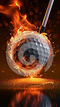 Burning golf ball conveys intensity and dynamic energy of sport