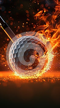 Burning golf ball conveys intensity and dynamic energy of sport