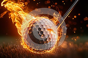 Burning golf ball conveys intensity and dynamic energy of sport