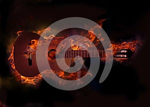 Burning guitar photo