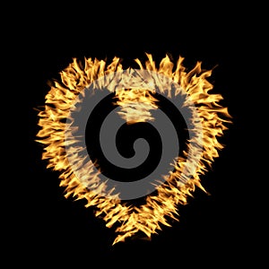 A burning heart on a black background. drawn heart from fire