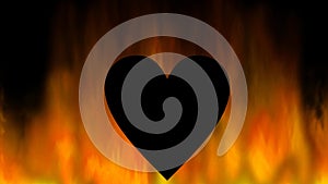 Burning heart, black heart silhouette in flames, abstract video background