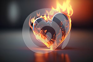 Burning heart on a dark background. 3d illustration. Love concept
