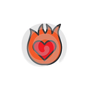 Burning heart filled outline icon