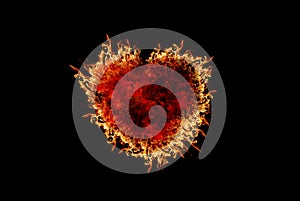 Burning heart with flame effect and black isolated background