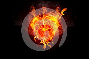 Burning heart/heart made of fire is on the black background. Happy Valentine`s Day.