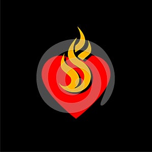 Burning heart icon graphic design isolated on black background