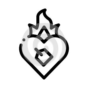 Burning Heart Icon Vector Outline Illustration