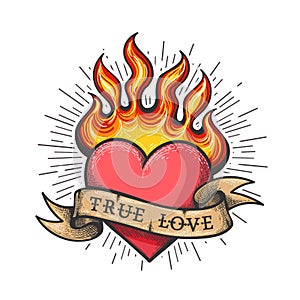 Burning Heart Old School Tattoo