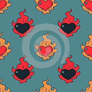Burning heart seamless pattern