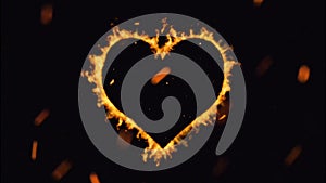 Burning heart shape Fire on a black background.