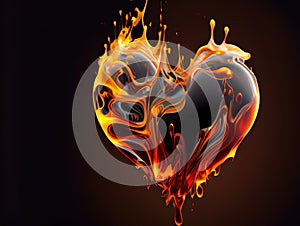 Burning heart shape. Generative AI