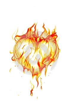 Burning heart symbol. Fire flames isolated on white.