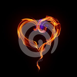 Burning heart symbol made of fire flames