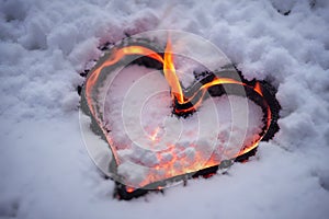 Burning heart. View of heart shape