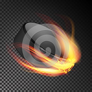 Burning Hockey Puck. Burning Style. Illustration Isolated On Transparent Background Illustration