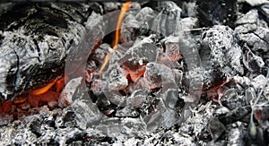 burning hot coal in the grill close up