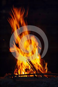 burning hot fireplace. high flames background
