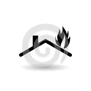 Burning house, fire insurance icon with shadow