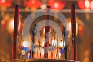 Burning incense coils inside Man Mo Temple at Hollywood road, Sheung Wan district, Hong Kong, landmark and popular for tourist