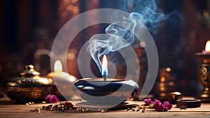 burning incense, luxury setting sacred sanctuary prayer setting