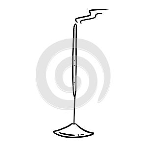 Burning incense stick hand drawn doodle. Vector isolated cartoon aromatic stick image. Smoking cleansing magical wiccan indigenous