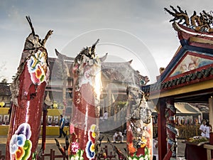 Burning incenses at Tempat Suci kiw-Ong-Ea Temple, Trang, Thailand / vegetarian chinese festival