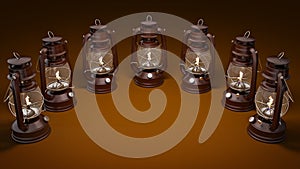 Burning kerosene lamp background, concept lighting.