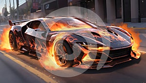 Burning Lamborghini Huracan in Brooklyn, New York. Generative AI photo