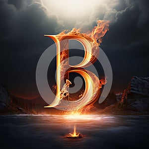 Burning letter B in the form of a flaming fire font