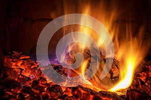 Burning log in fireplace