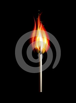 Burning match on a black background for design