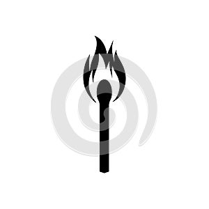Burning match black icon. Vector illustration flat design.