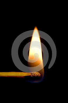 Burning Match Closeup, Isolated On Black