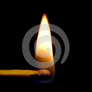 Burning Match Closeup, Isolated On Black, large detailed studio shot