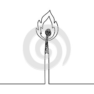 Burning match continuous line vector illustration