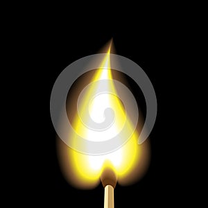 burning match. Fire illustration on a black background.