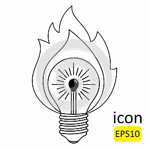 Burning match with fire, lamp icon, Match icon, flash of ideas, decisions. Vector Icon.