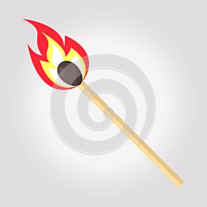 Burning match with fire, opened.Flat design style