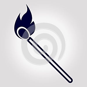 Burning match with fire, opened.Icon design style