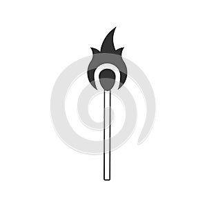 Burning match icon. Danger symbol and flammable object. Stock vector illustration isolated on white background.