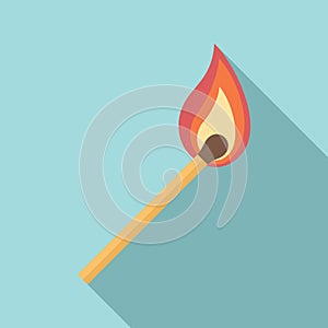 Burning match stick icon, flat style